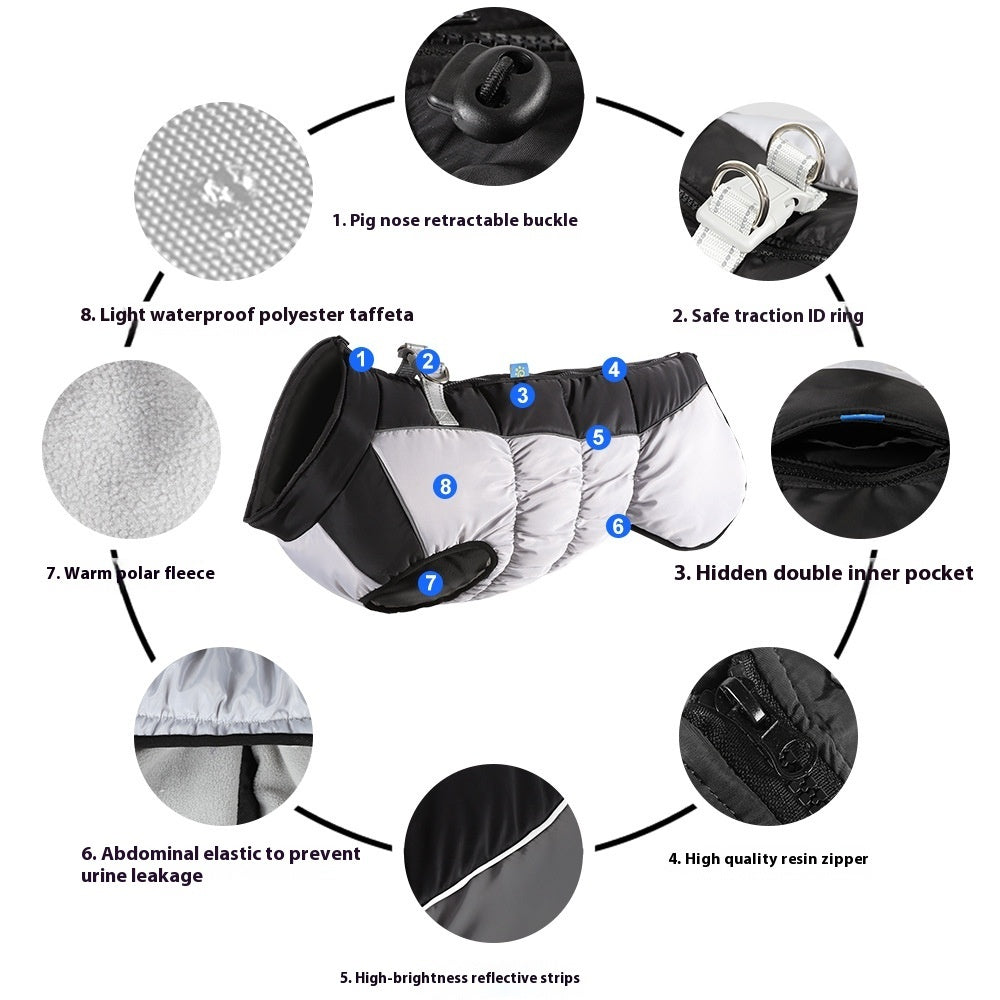 KFX-2174013 Reflective Waterproof Winter Clothes for Pets - Available in Black, Blue, Red, Rose Red, Sizes XL to 6XL