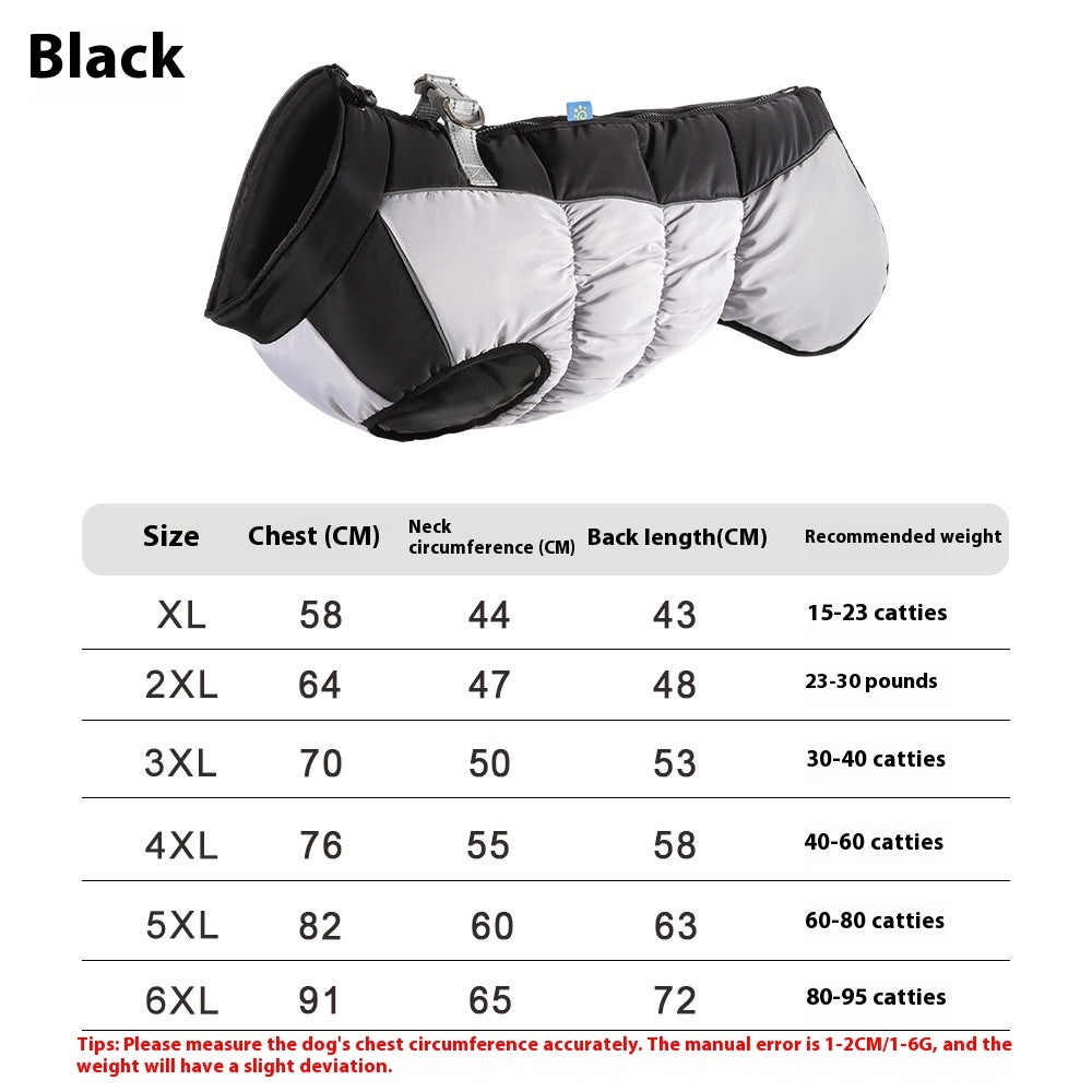 KFX-2174013 Reflective Waterproof Winter Clothes for Pets - Available in Black, Blue, Red, Rose Red, Sizes XL to 6XL
