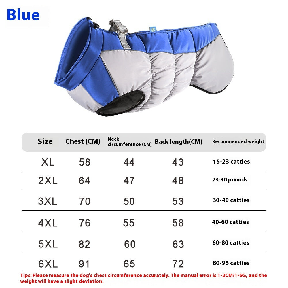 KFX-2174013 Reflective Waterproof Winter Clothes for Pets - Available in Black, Blue, Red, Rose Red, Sizes XL to 6XL