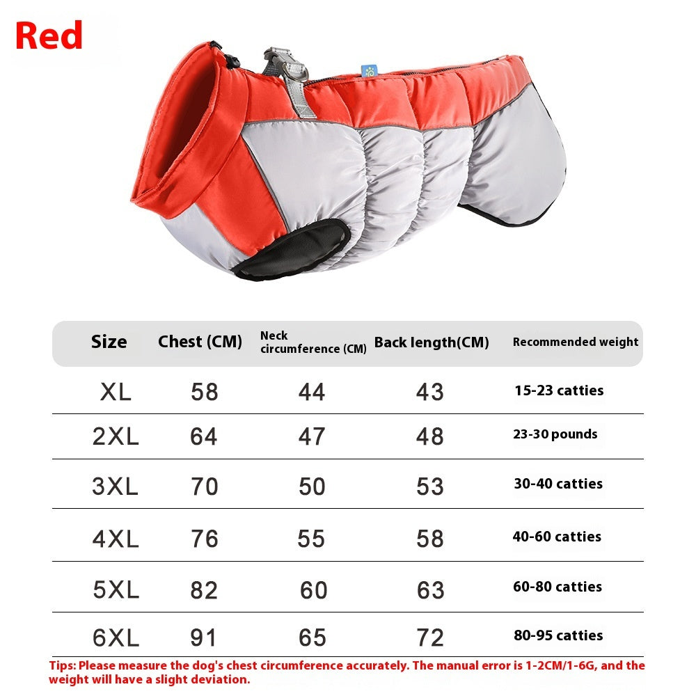 KFX-2174013 Reflective Waterproof Winter Clothes for Pets - Available in Black, Blue, Red, Rose Red, Sizes XL to 6XL