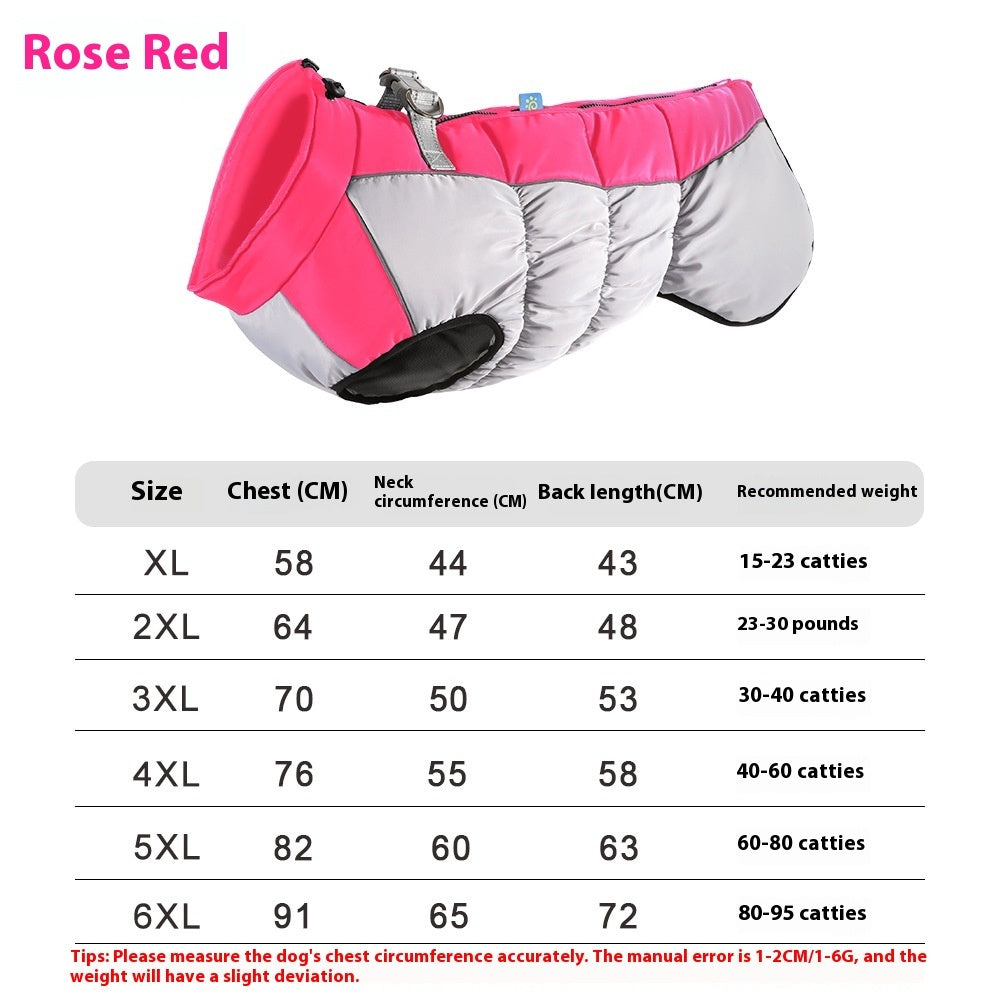 KFX-2174013 Reflective Waterproof Winter Clothes for Pets - Available in Black, Blue, Red, Rose Red, Sizes XL to 6XL