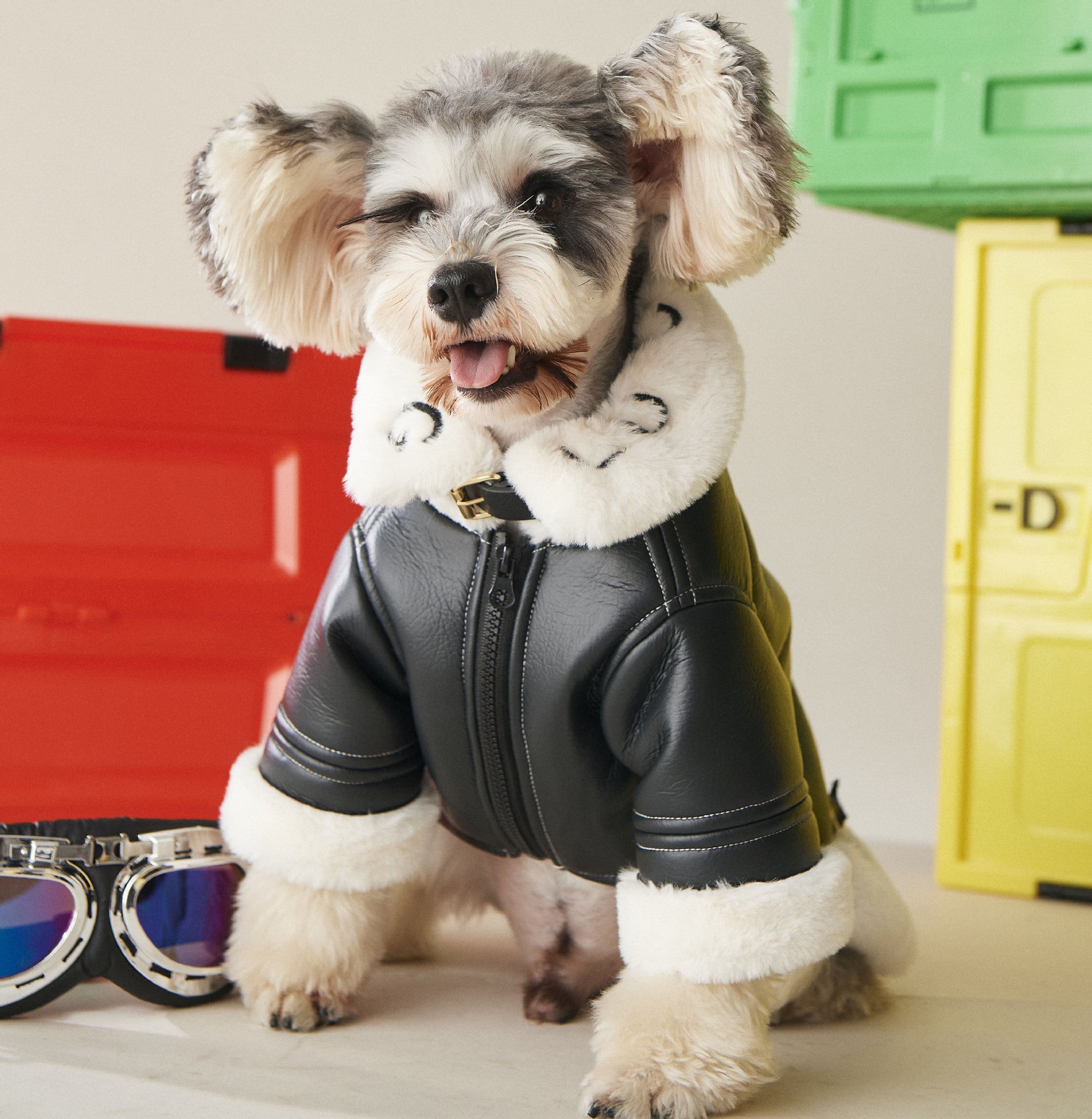 KFX-2177597 Cozy Black Fur Dog Coat for Autumn and Winter - Thick PU Cotton Fabric