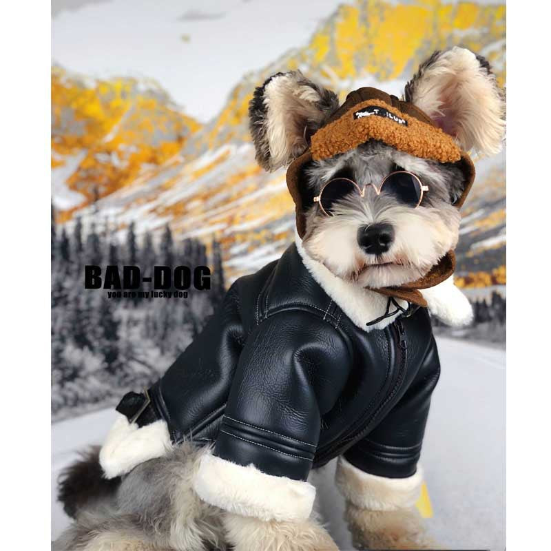 KFX-2177597 Cozy Black Fur Dog Coat for Autumn and Winter - Thick PU Cotton Fabric