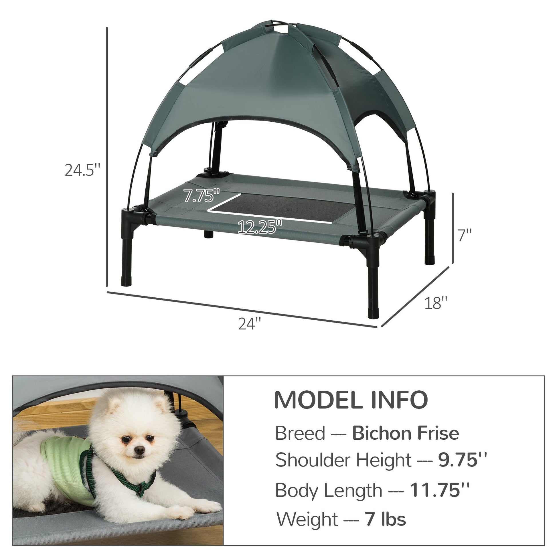 KFX-2177853 Elevated Pet Bed with Canopy for Small Dogs, UV Protection Shade, Gray Outdoor Dog Cot
