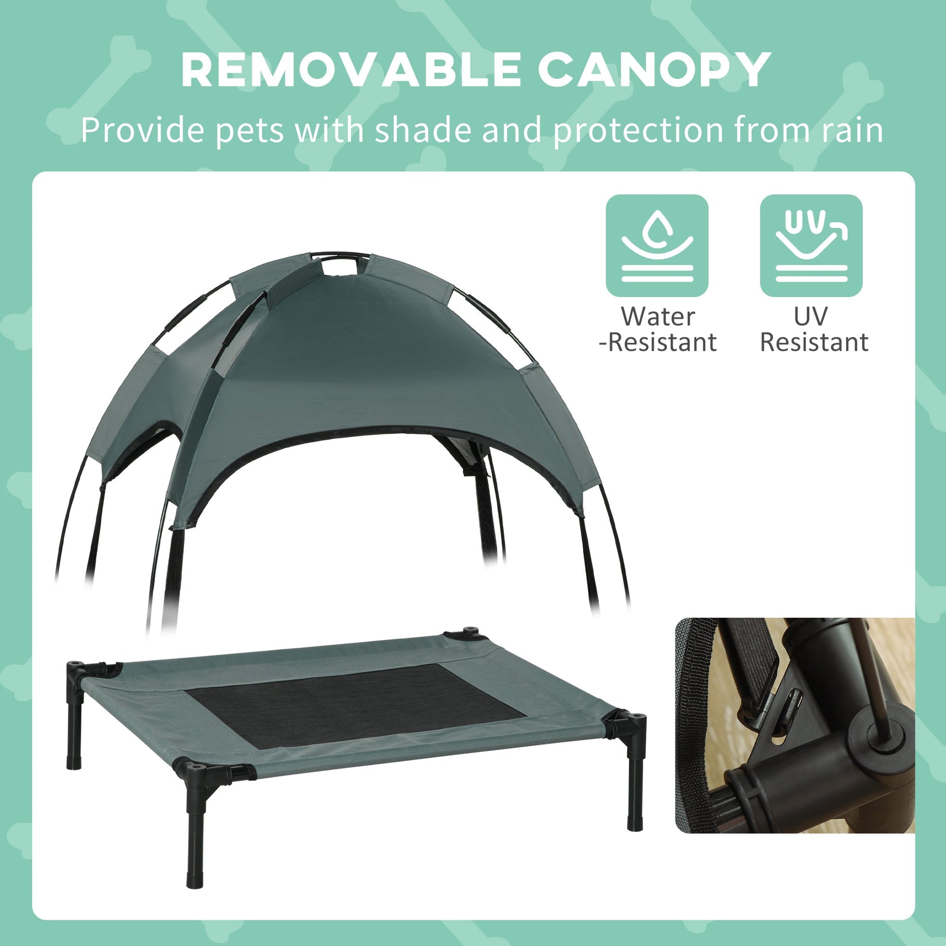 KFX-2177853 Elevated Pet Bed with Canopy for Small Dogs, UV Protection Shade, Gray Outdoor Dog Cot