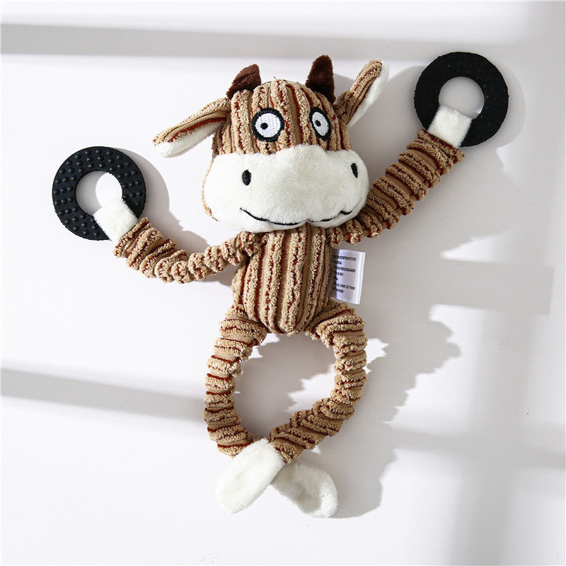 KFX-2180029 Donkey Shape Chew Toy for Dogs - Plush Corduroy Squeaky Molar Training Toy