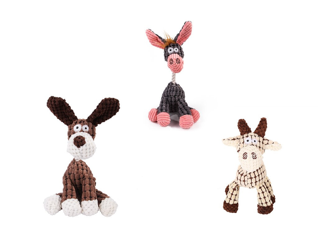 KFX-2180029 Donkey Shape Chew Toy for Dogs - Plush Corduroy Squeaky Molar Training Toy