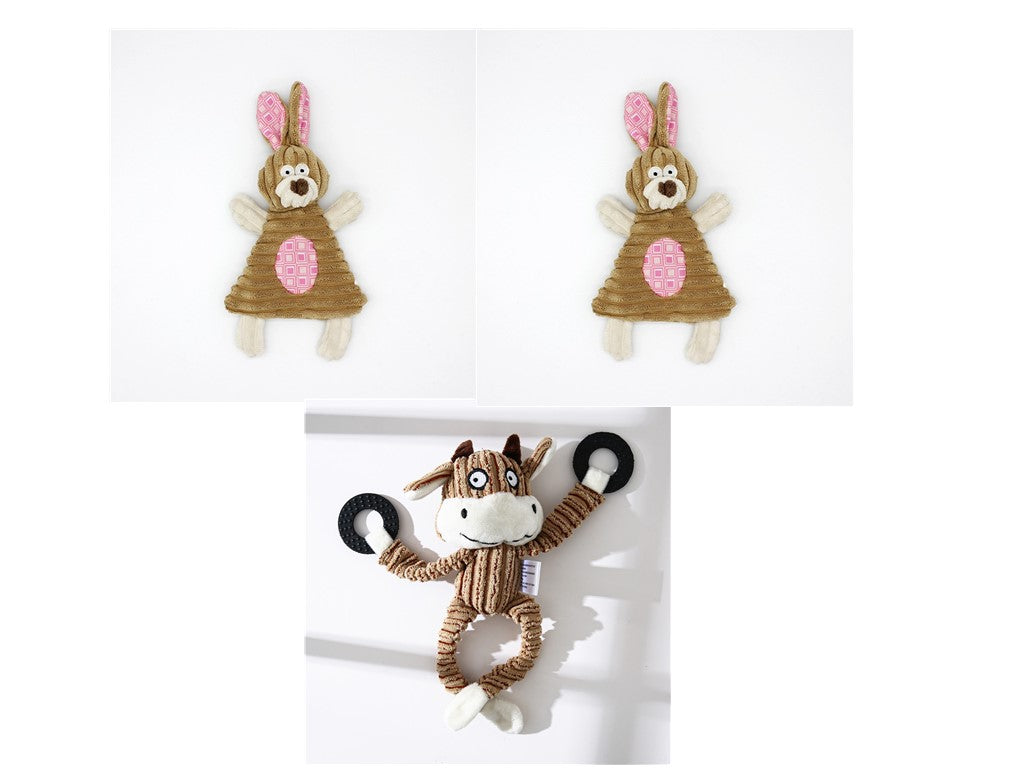 KFX-2180029 Donkey Shape Chew Toy for Dogs - Plush Corduroy Squeaky Molar Training Toy