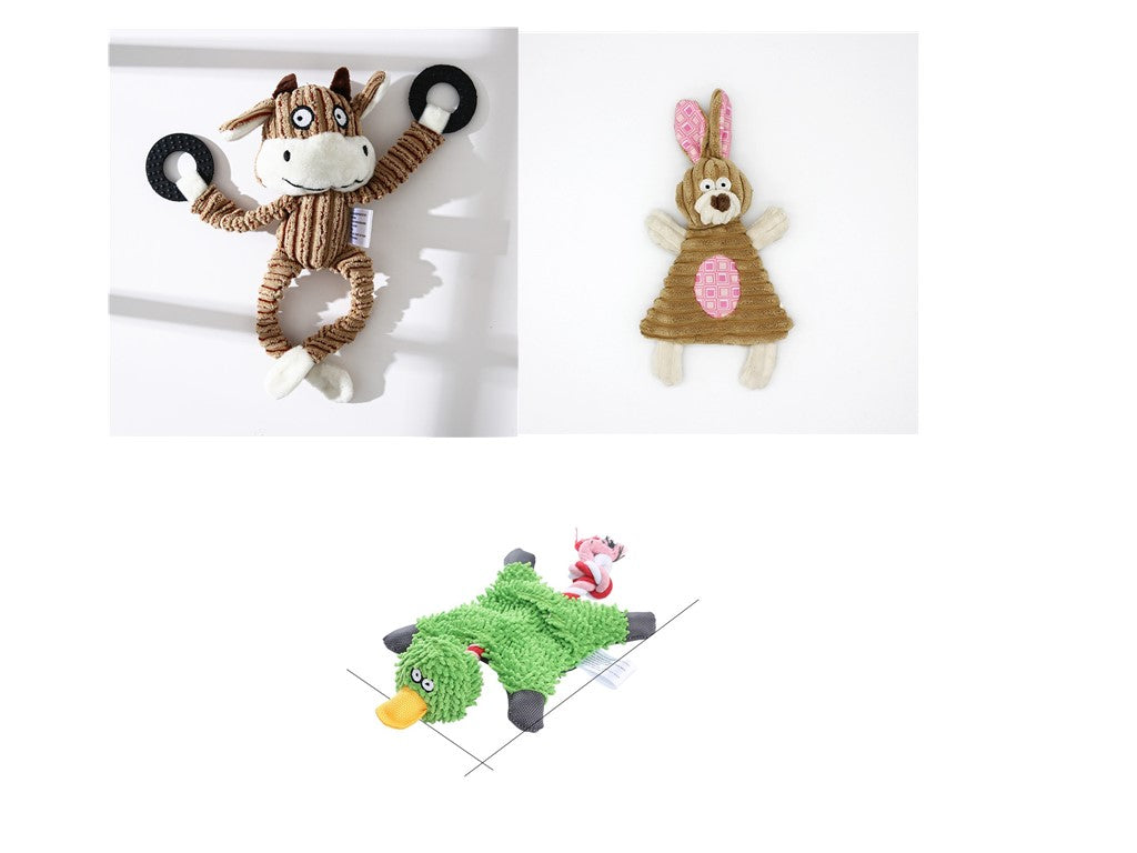 KFX-2180029 Donkey Shape Chew Toy for Dogs - Plush Corduroy Squeaky Molar Training Toy