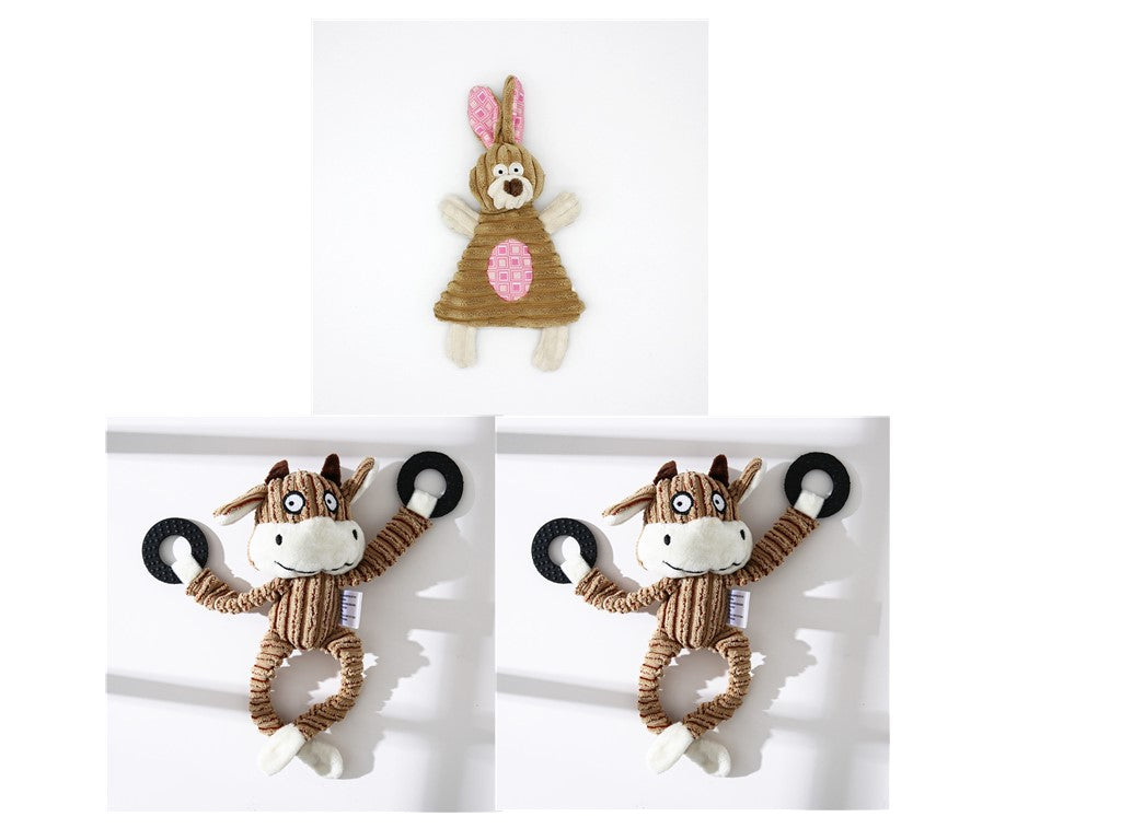 KFX-2180029 Donkey Shape Chew Toy for Dogs - Plush Corduroy Squeaky Molar Training Toy