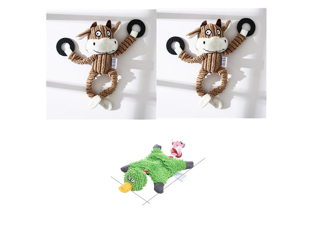 KFX-2180029 Donkey Shape Chew Toy for Dogs - Plush Corduroy Squeaky Molar Training Toy