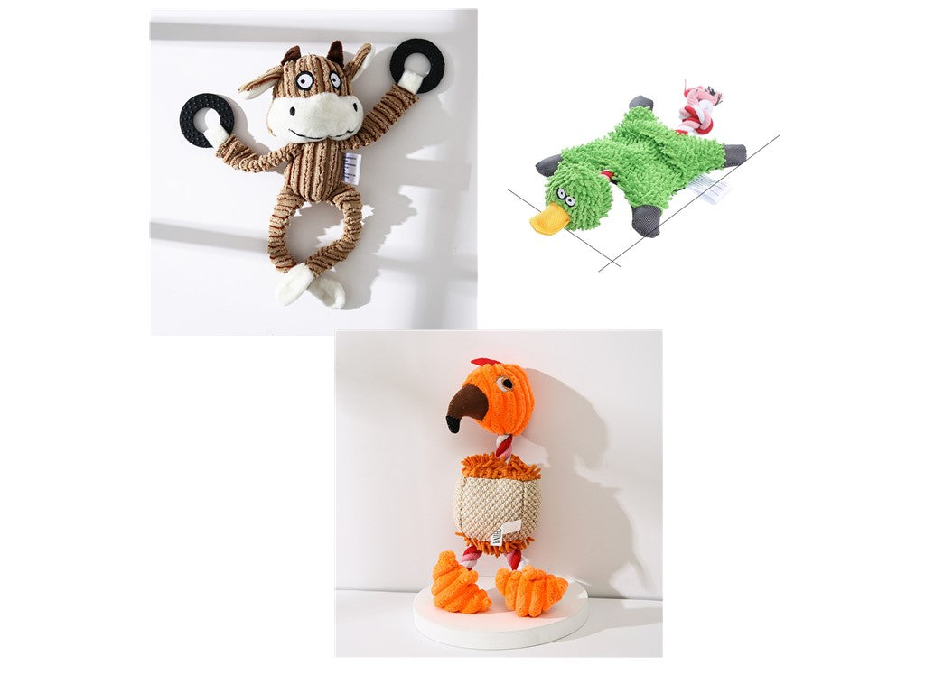 KFX-2180029 Donkey Shape Chew Toy for Dogs - Plush Corduroy Squeaky Molar Training Toy
