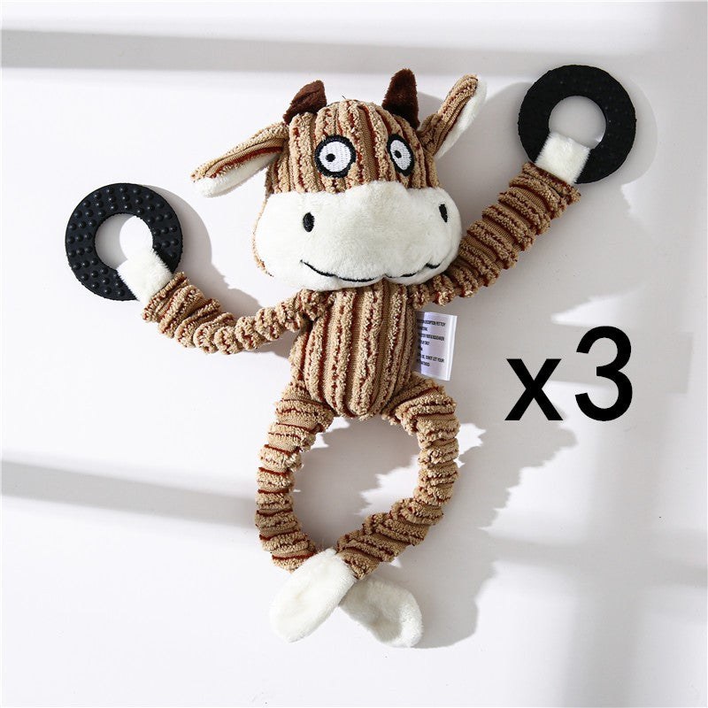 KFX-2180029 Donkey Shape Chew Toy for Dogs - Plush Corduroy Squeaky Molar Training Toy