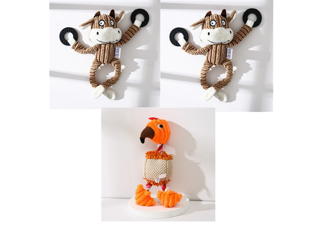 KFX-2180029 Donkey Shape Chew Toy for Dogs - Plush Corduroy Squeaky Molar Training Toy