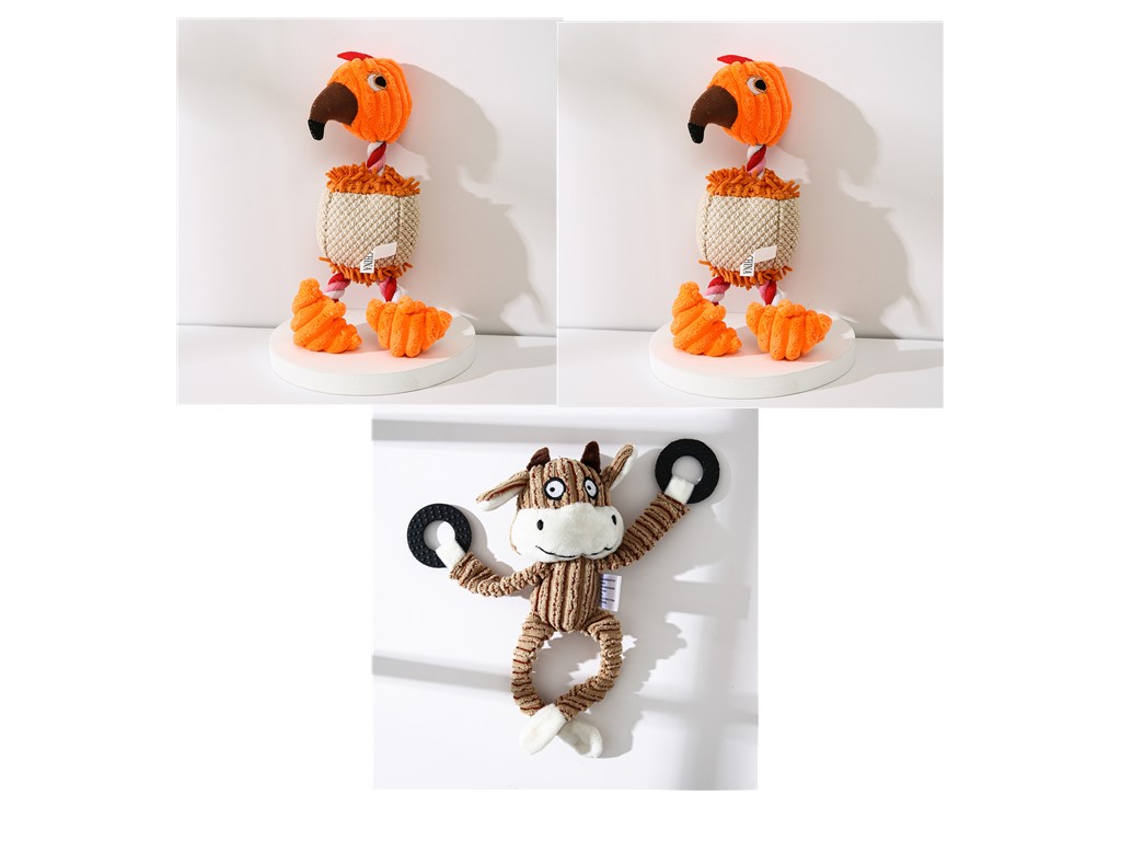 KFX-2180029 Donkey Shape Chew Toy for Dogs - Plush Corduroy Squeaky Molar Training Toy