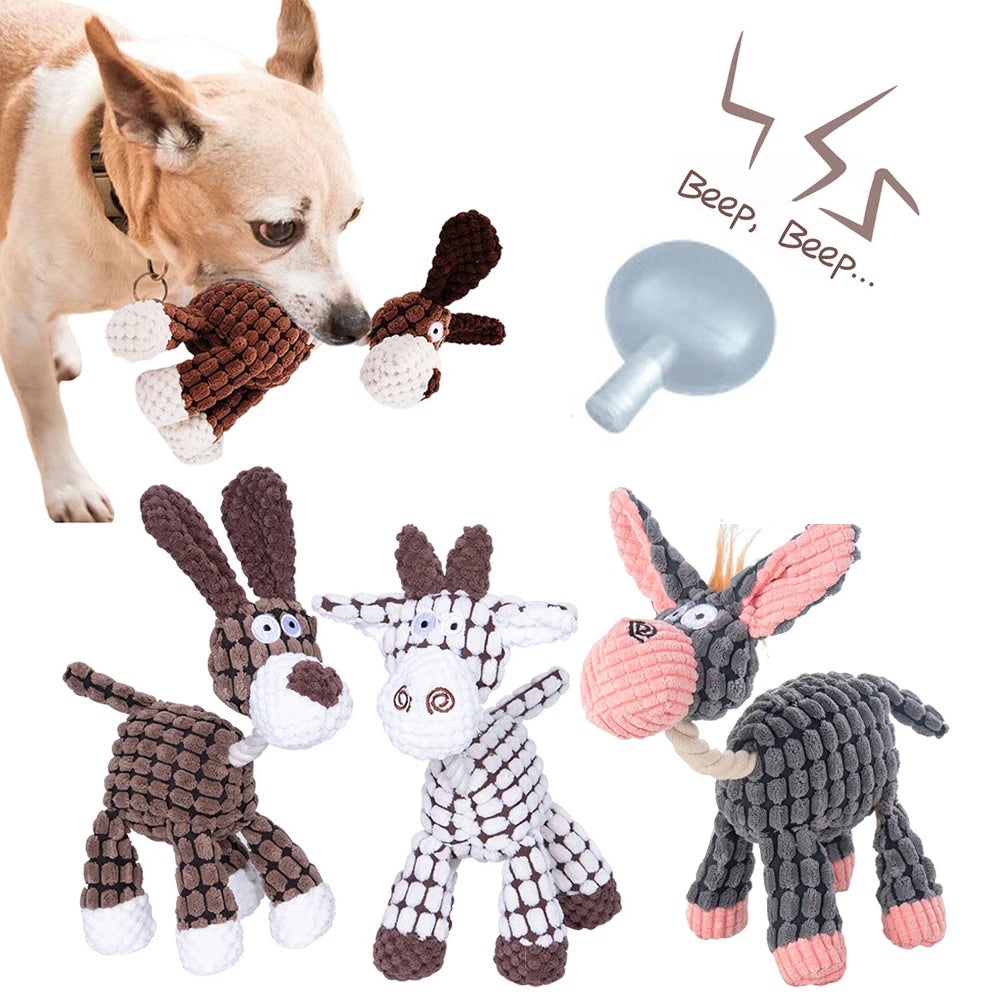 KFX-2180029 Donkey Shape Chew Toy for Dogs - Plush Corduroy Squeaky Molar Training Toy
