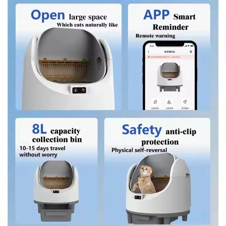 KFX-218259 Automatic Self-Cleaning Cat Litter Box with Odor Control, Large Capacity, Comfortable Design, Eco-Friendly Plastic Material.