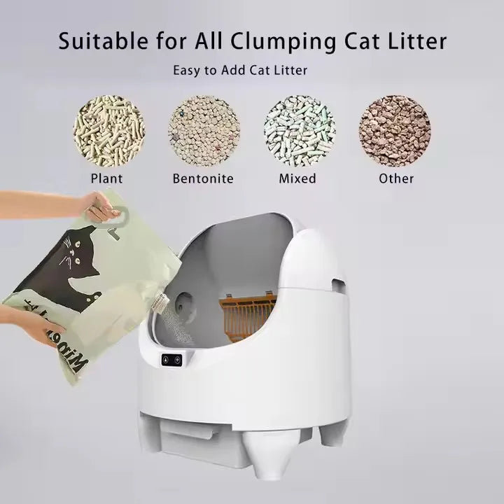 KFX-218259 Automatic Self-Cleaning Cat Litter Box with Odor Control, Large Capacity, Comfortable Design, Eco-Friendly Plastic Material.