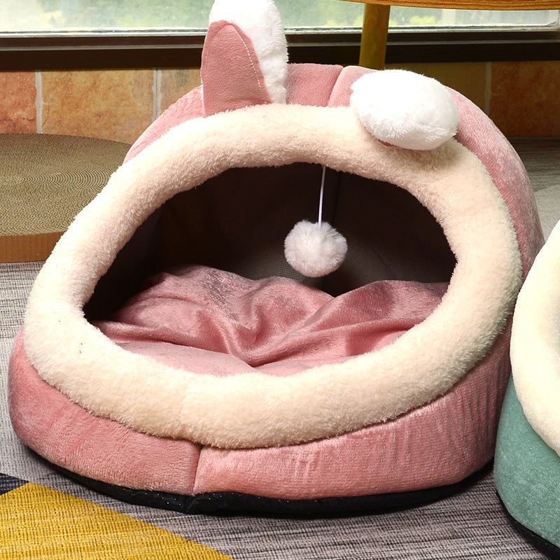 KFX-2185021 All-Season Semi-Closed Pet Nest for Dogs and Cats in Pink Rabbit Color