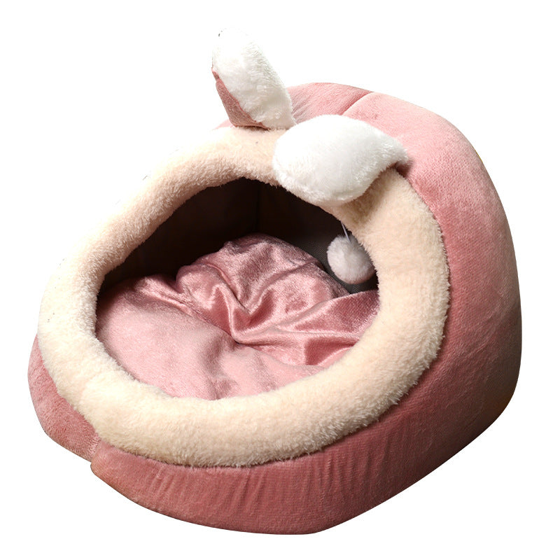 KFX-2185021 All-Season Semi-Closed Pet Nest for Dogs and Cats in Pink Rabbit Color