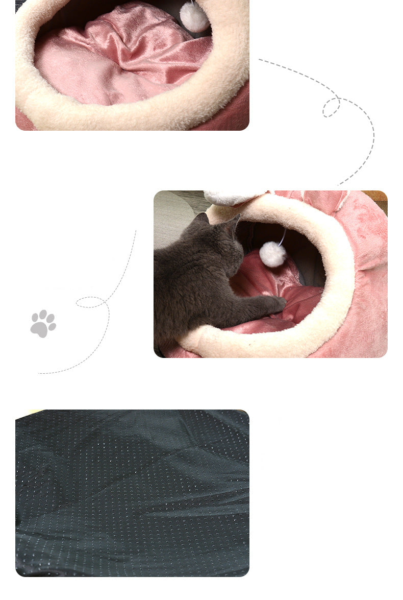 KFX-2185021 All-Season Semi-Closed Pet Nest for Dogs and Cats in Pink Rabbit Color