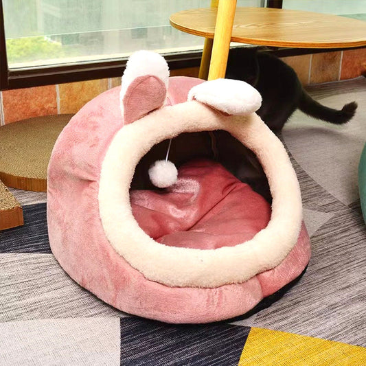 KFX-2185021 All-Season Semi-Closed Pet Nest for Dogs and Cats in Pink Rabbit Color