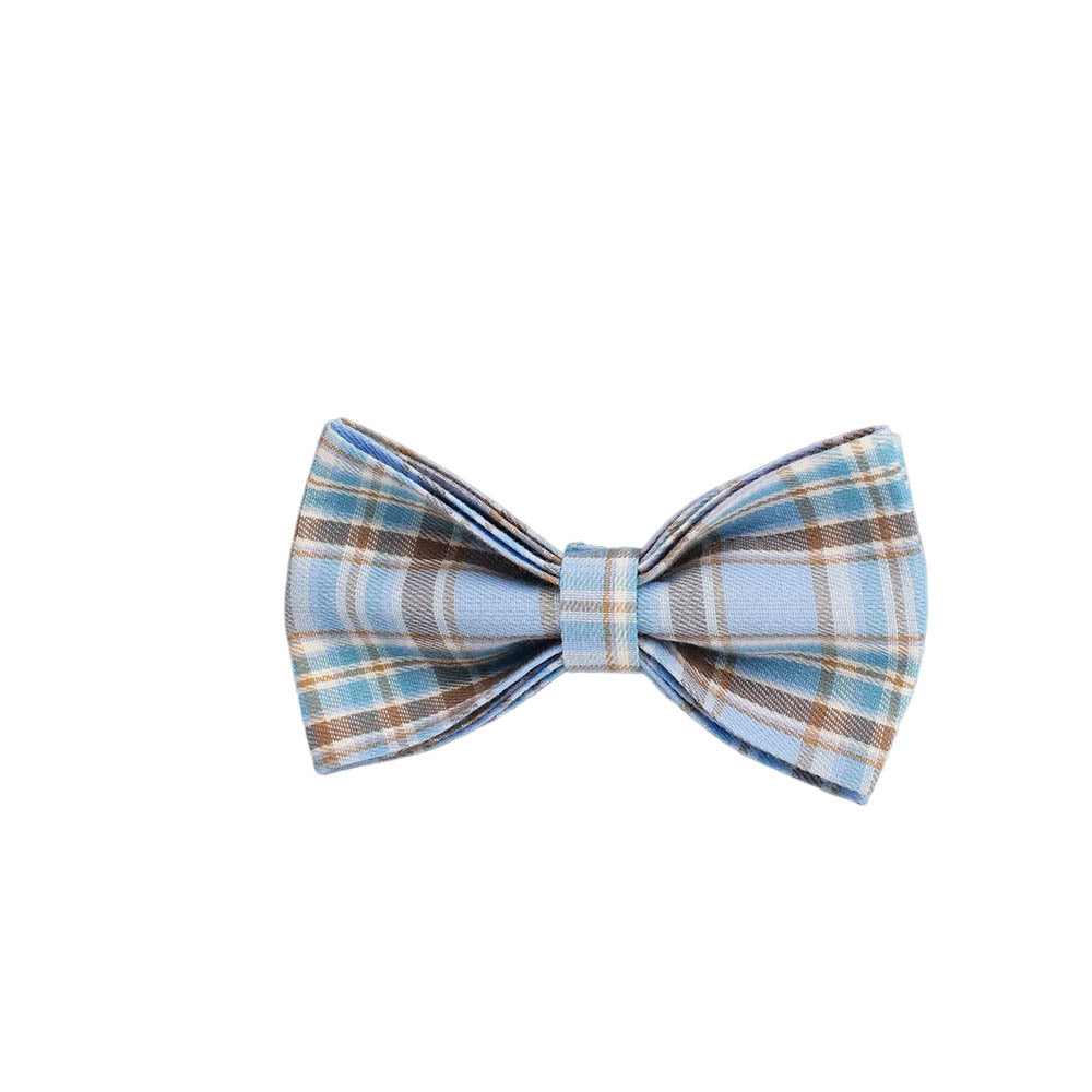 KFX-2186941 Sky Blue Grid Dog Collar and Leash Set with Bow Tie for Small to Medium Dogs