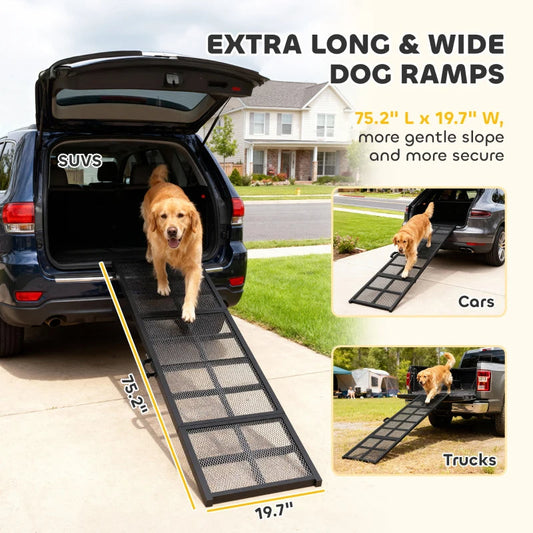 KFX-2188221 Extra Long Folding Dog Ramp with Non-Slip Surface for Easy SUV and Vehicle Access