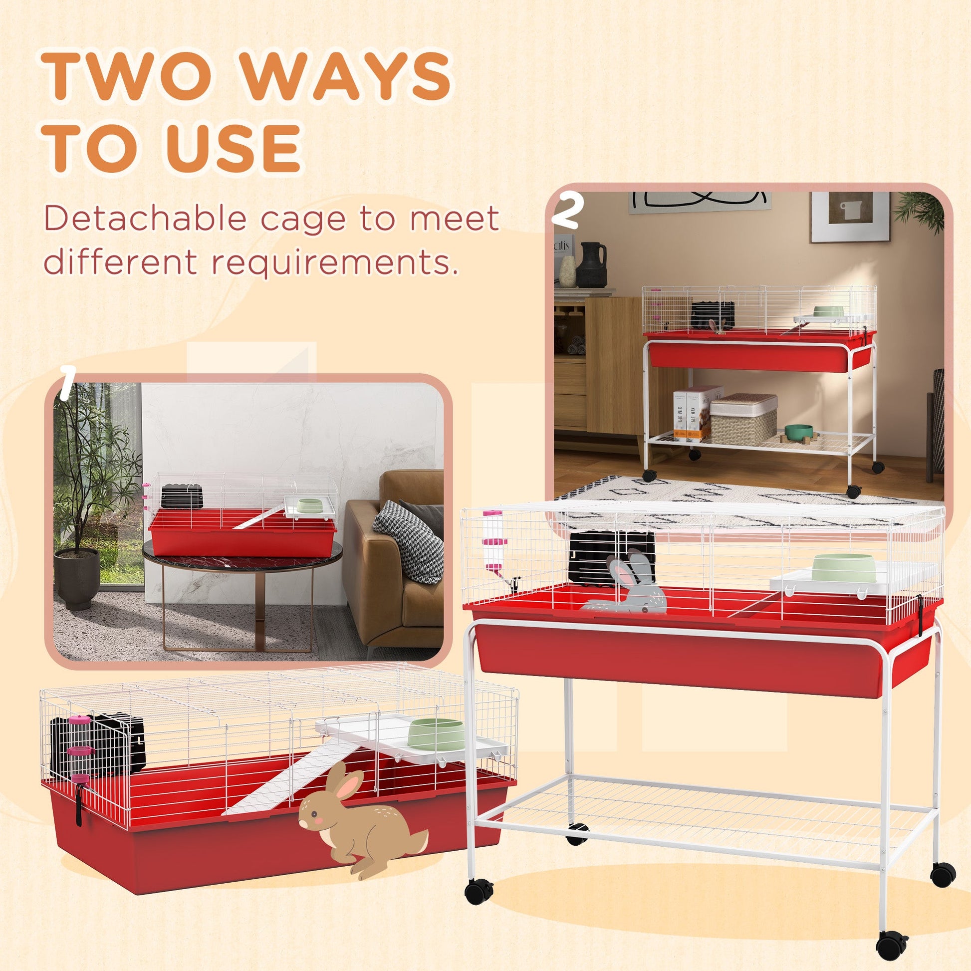 KFX-2188605 Two-Story Small Animal Cage with Removable Stand, Shelf & Wheels - 39" x 20.5" x 36.5" - Ideal for Guinea Pigs, Ferrets, & More