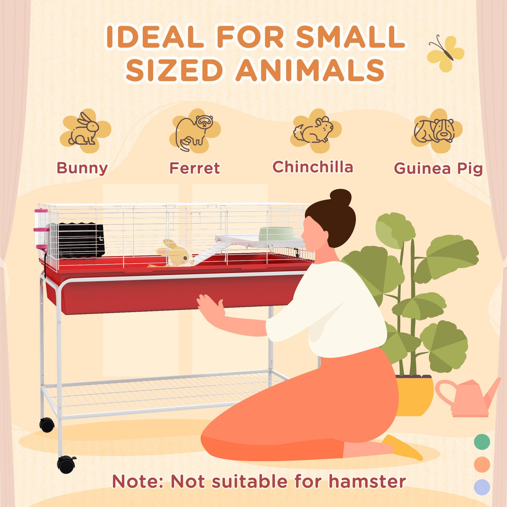 KFX-2188605 Two-Story Small Animal Cage with Removable Stand, Shelf & Wheels - 39" x 20.5" x 36.5" - Ideal for Guinea Pigs, Ferrets, & More