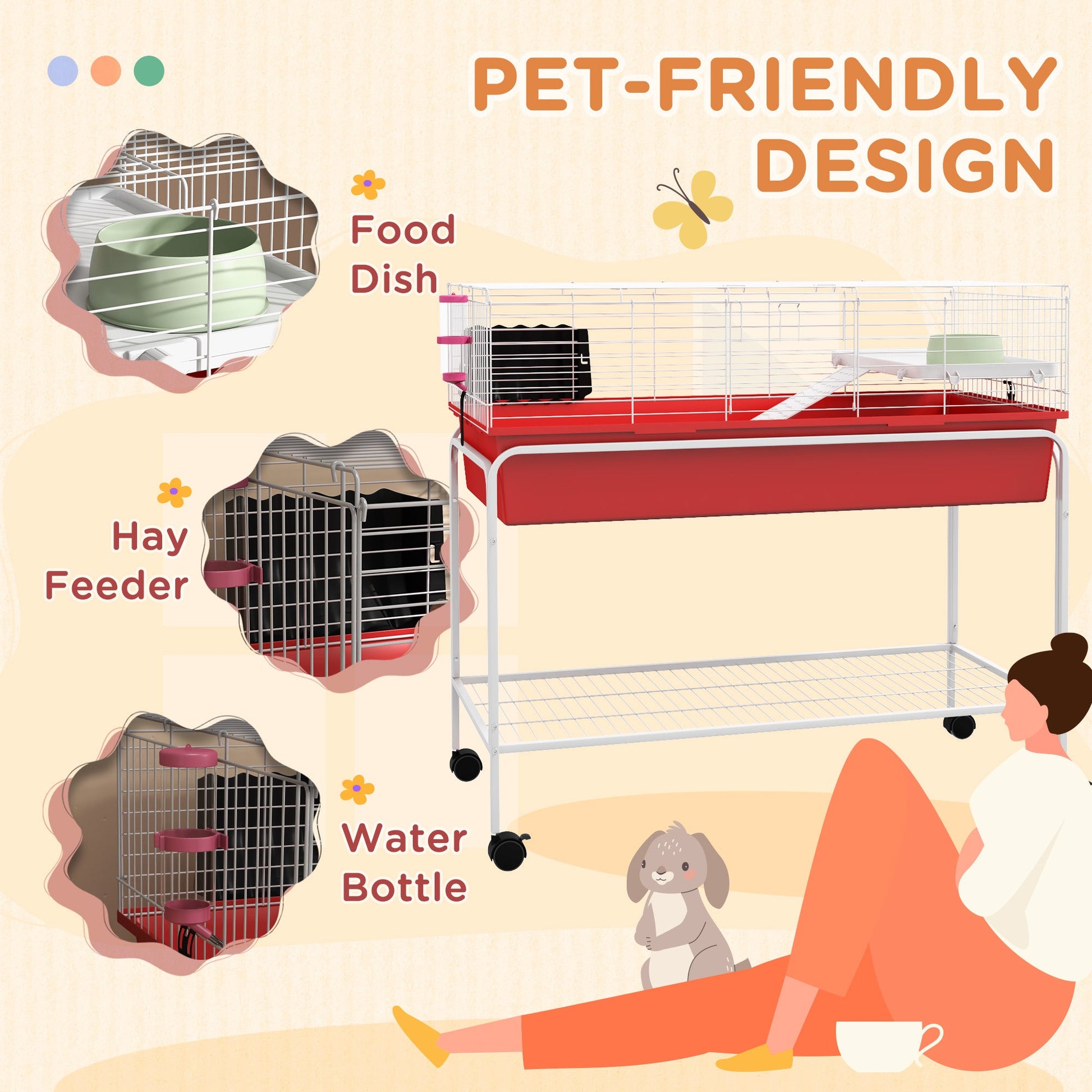 KFX-2188605 Two-Story Small Animal Cage with Removable Stand, Shelf & Wheels - 39" x 20.5" x 36.5" - Ideal for Guinea Pigs, Ferrets, & More