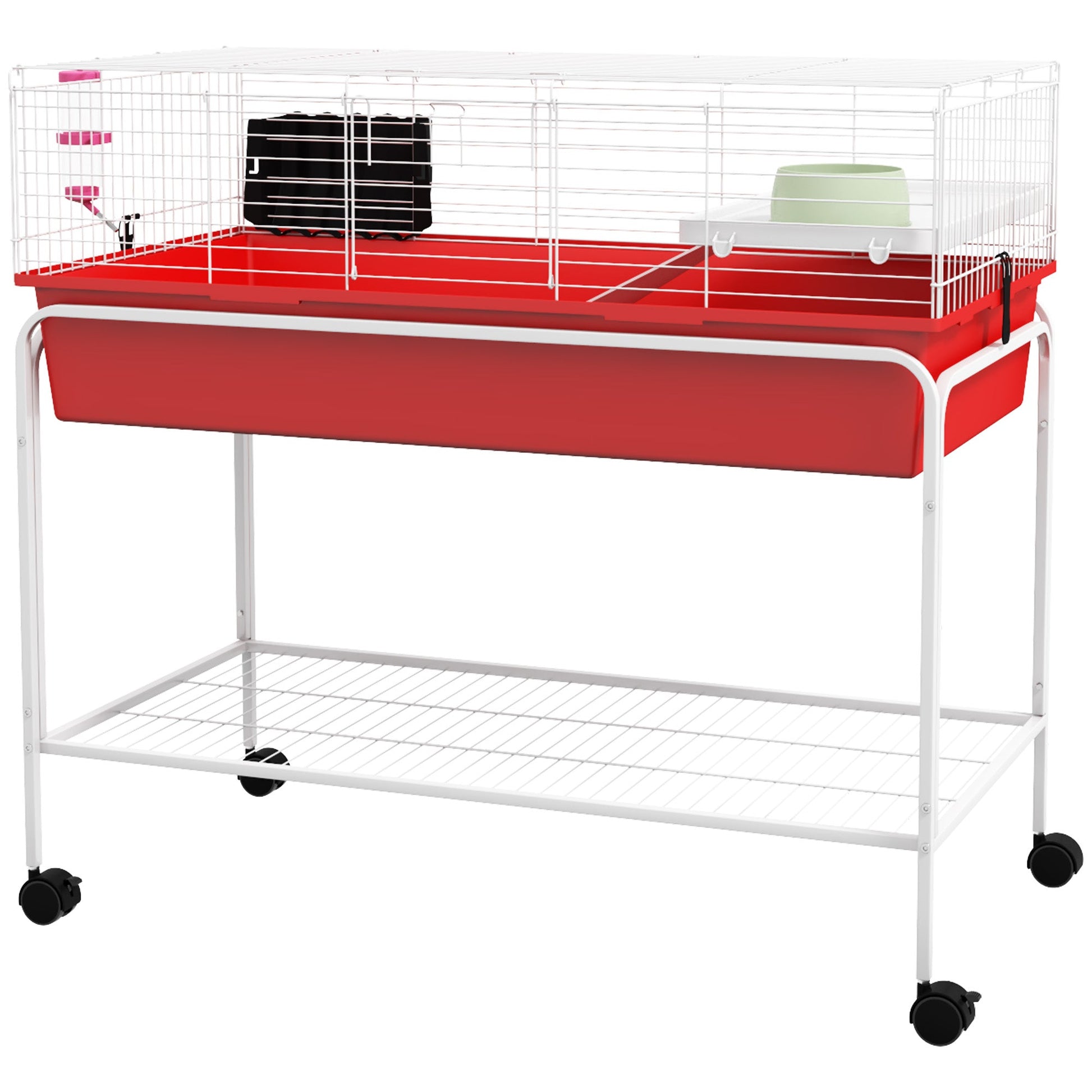 KFX-2188605 Two-Story Small Animal Cage with Removable Stand, Shelf & Wheels - 39" x 20.5" x 36.5" - Ideal for Guinea Pigs, Ferrets, & More