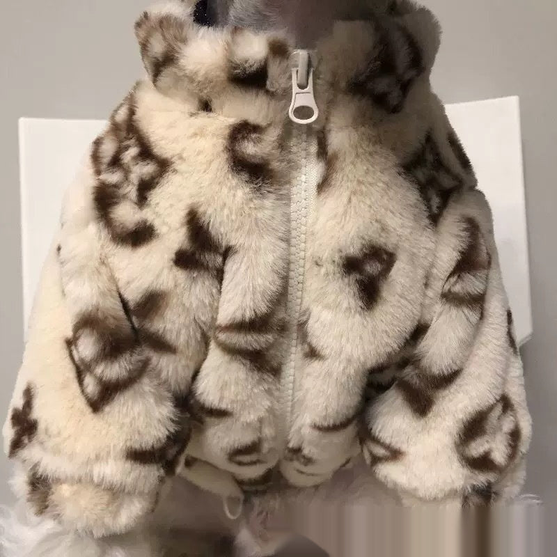 KFX-2189501 Autumn and Winter Dog Smoked Fur Coat in LV Color, Comfortable Polyester Material