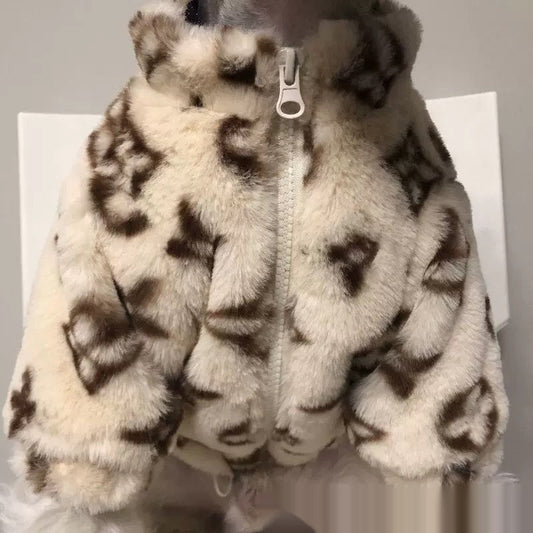 KFX-2189501 Autumn and Winter Dog Smoked Fur Coat in LV Color, Comfortable Polyester Material