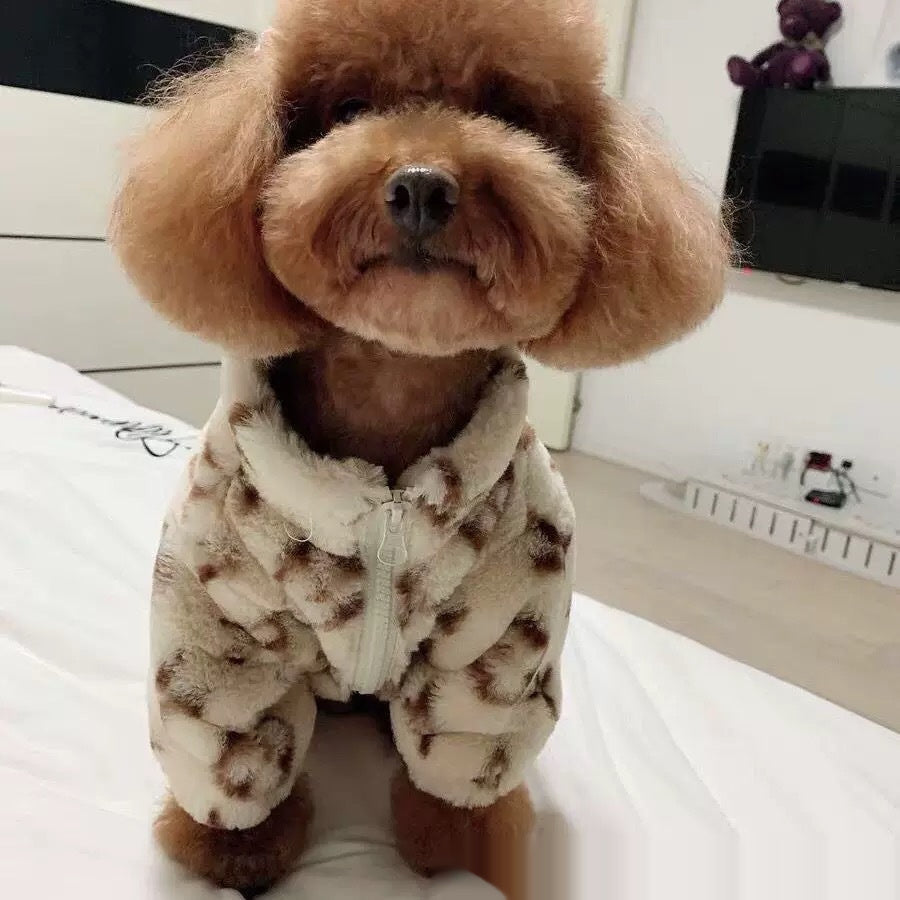 KFX-2189501 Autumn and Winter Dog Smoked Fur Coat in LV Color, Comfortable Polyester Material
