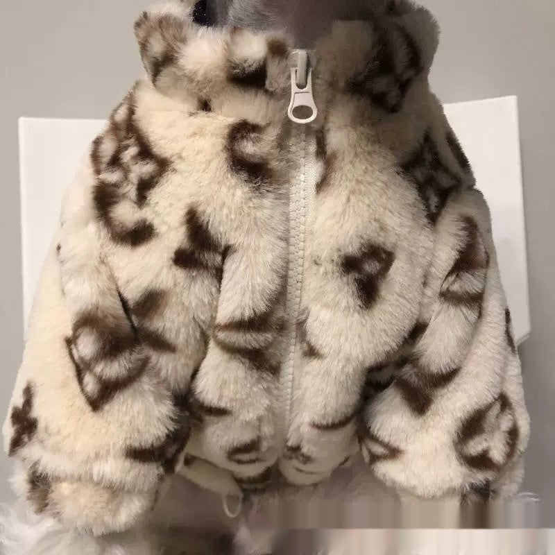 KFX-2189501 Autumn and Winter Dog Smoked Fur Coat in LV Color, Comfortable Polyester Material
