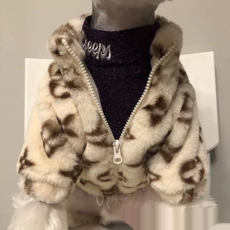 KFX-2189501 Autumn and Winter Dog Smoked Fur Coat in LV Color, Comfortable Polyester Material