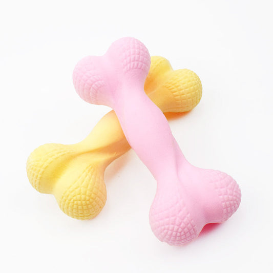 KFX-2191549 Durable TPR Chew Toys for Big and Small Dogs - Fun Bone Shapes in Pink, Yellow, and Blue
