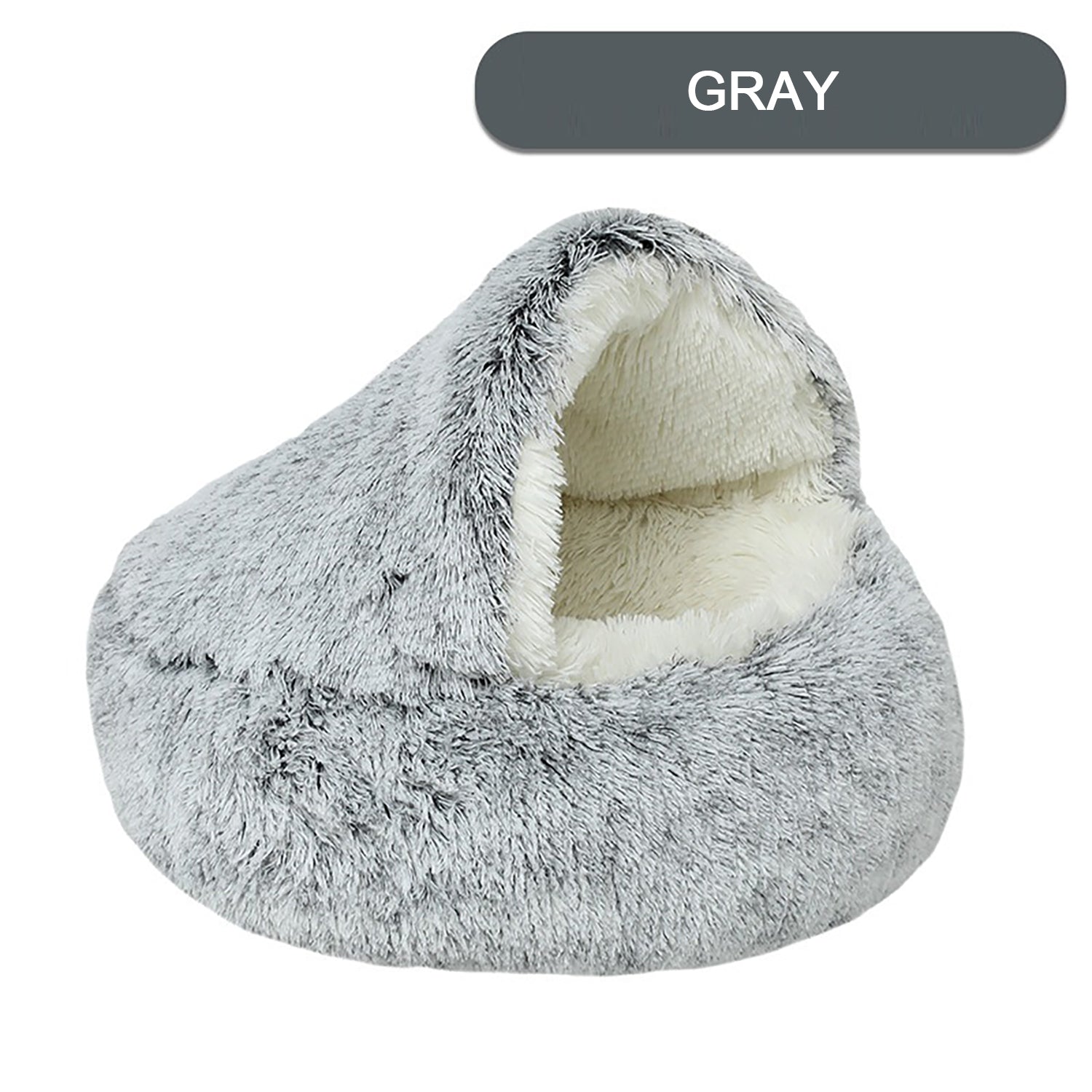KFX-2192189 Plush Round Cat Bed with Semi-Enclosed Cave Design for Cozy Comfort and Easy Cleaning