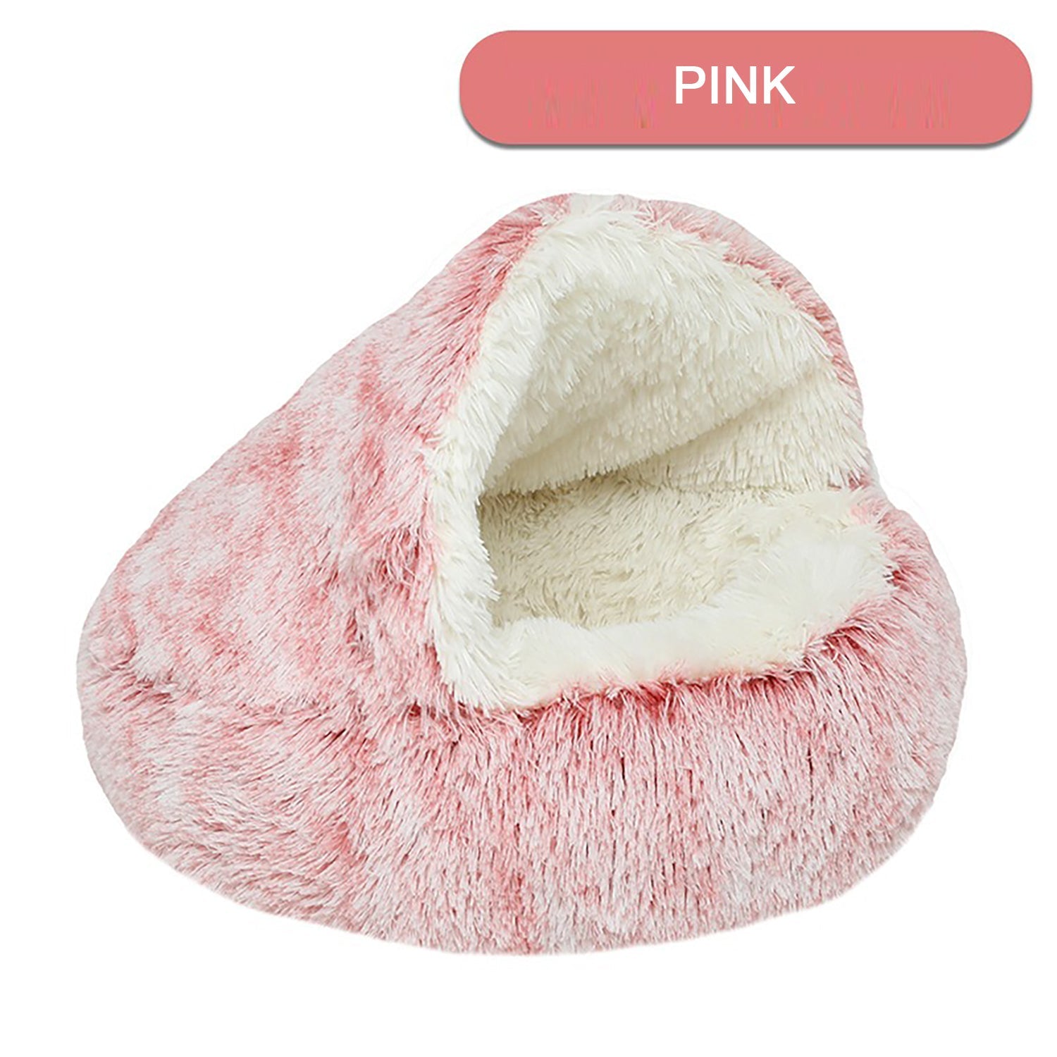 KFX-2192189 Plush Round Cat Bed with Semi-Enclosed Cave Design for Cozy Comfort and Easy Cleaning