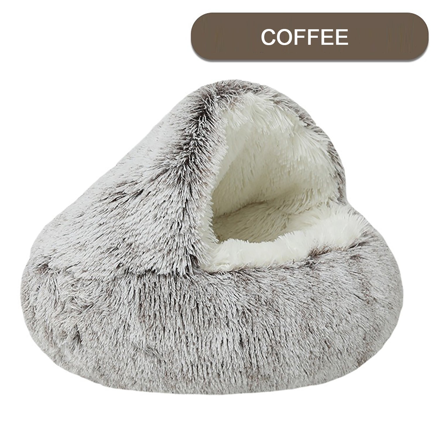 KFX-2192189 Plush Round Cat Bed with Semi-Enclosed Cave Design for Cozy Comfort and Easy Cleaning
