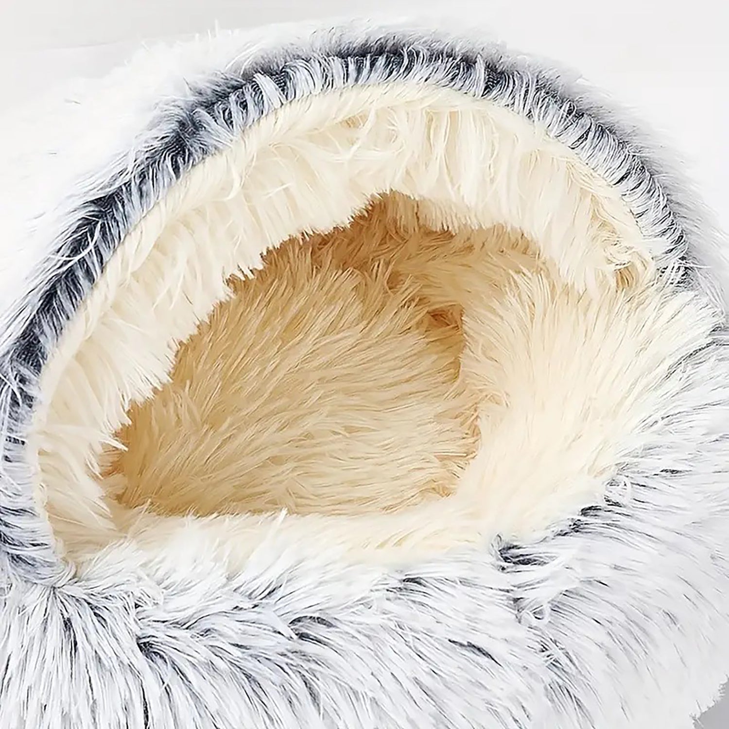 KFX-2192189 Plush Round Cat Bed with Semi-Enclosed Cave Design for Cozy Comfort and Easy Cleaning