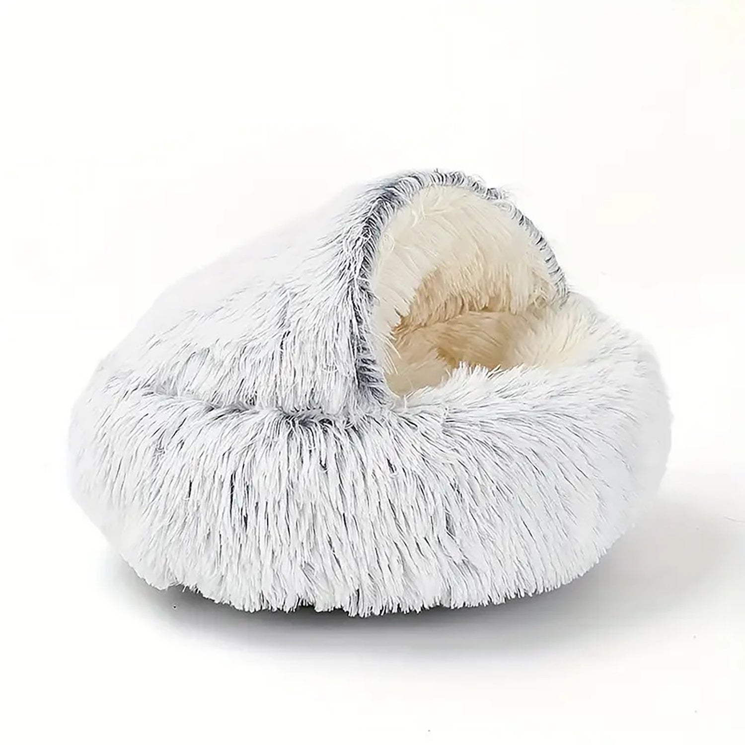 KFX-2192189 Plush Round Cat Bed with Semi-Enclosed Cave Design for Cozy Comfort and Easy Cleaning