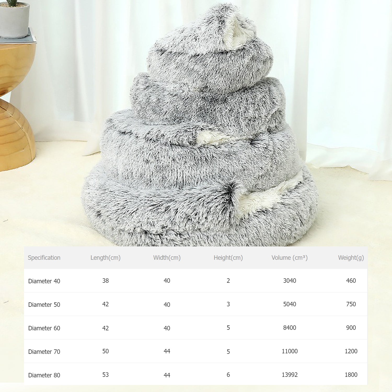 KFX-2192189 Plush Round Cat Bed with Semi-Enclosed Cave Design for Cozy Comfort and Easy Cleaning