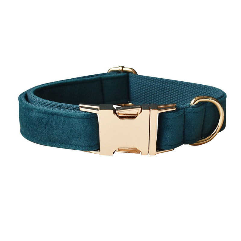 KFX-2192701 Peacock Blue Cotton Dog Collar and Leash Set with Alloy Carabiner