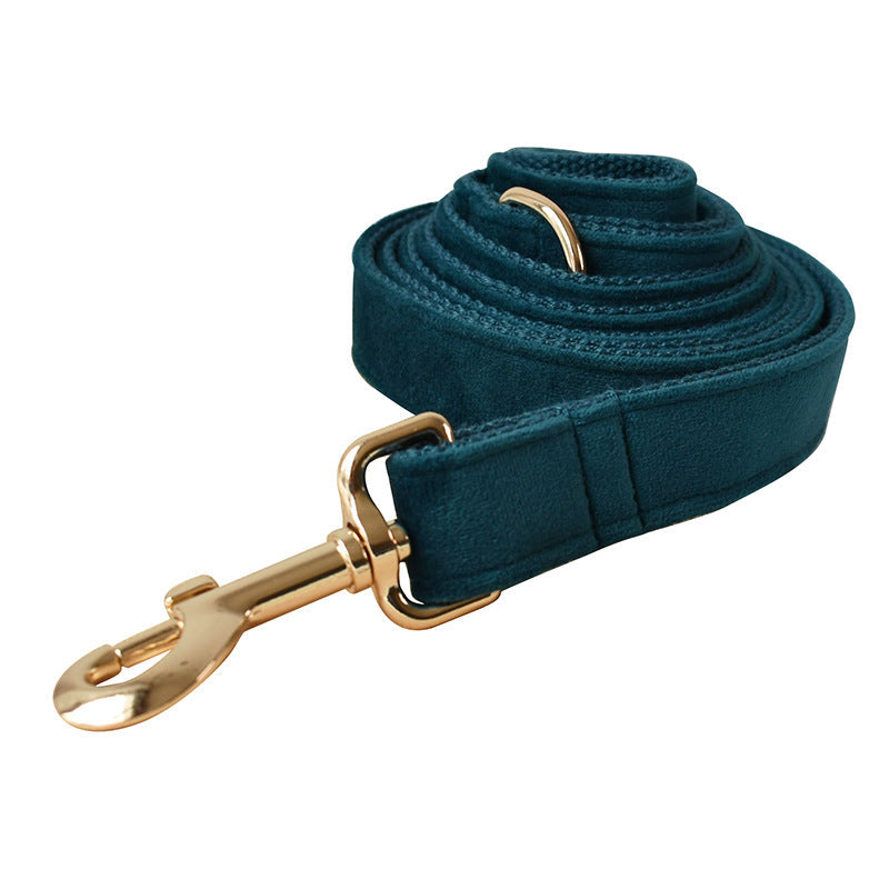 KFX-2192701 Peacock Blue Cotton Dog Collar and Leash Set with Alloy Carabiner