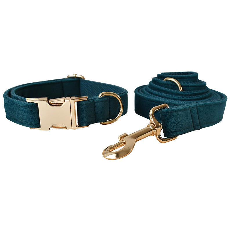 KFX-2192701 Peacock Blue Cotton Dog Collar and Leash Set with Alloy Carabiner