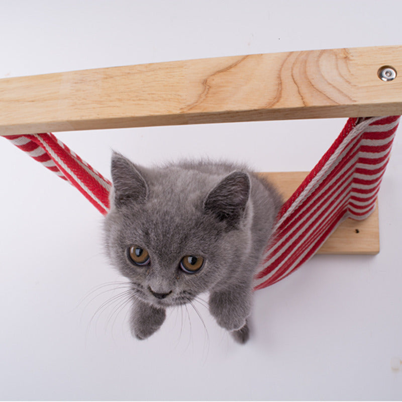 KFX-2193981 Wall-Mounted Wooden Cat Hammock for Cozy Resting Spaces