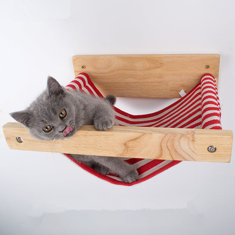 KFX-2193981 Wall-Mounted Wooden Cat Hammock for Cozy Resting Spaces