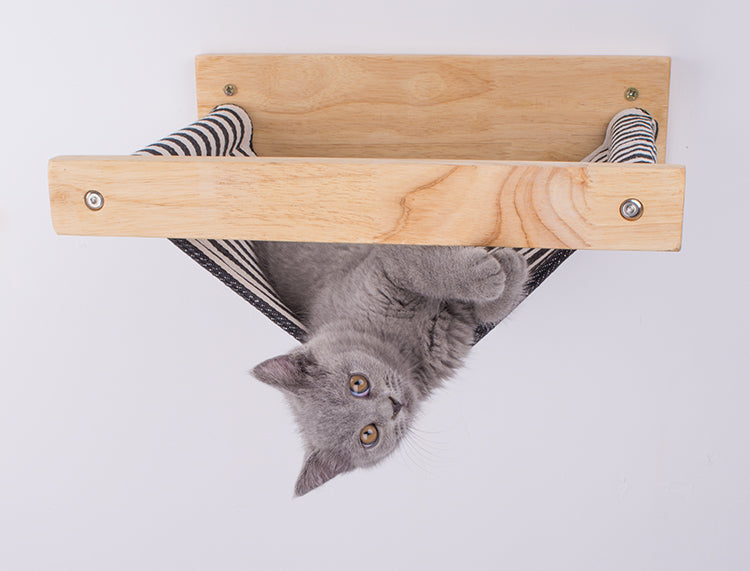 KFX-2193981 Wall-Mounted Wooden Cat Hammock for Cozy Resting Spaces